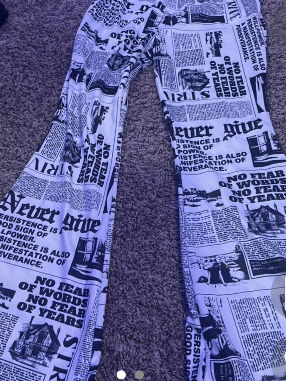 SHEIN Black & White Newspaper Print Wide-Leg Pants